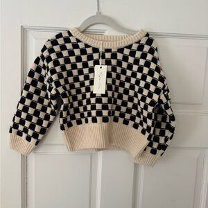 Rylee + Cru Black and Cream Checkered Sweater NWT